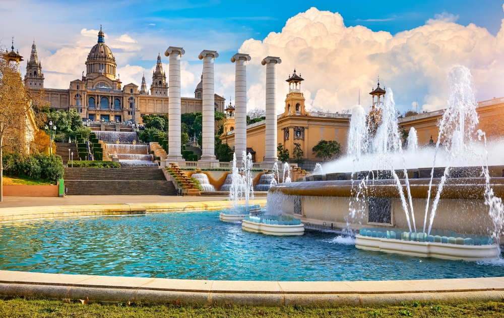 Barcelona,,Spain.,Magic,Fountain,Of,Montjuic,Mountain,By,The,National