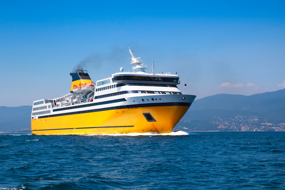Big,Yellow,Passenger,Ferry,Goes,On,The,Mediterranean,Sea,Near