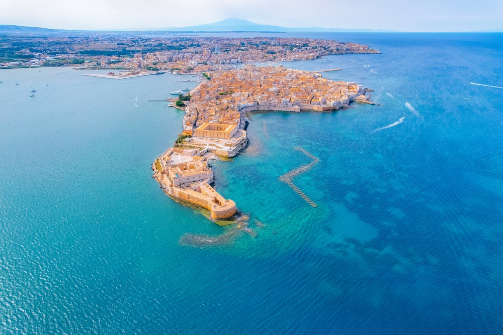 Aerial,Of,Ortigia,Island,,Old,Town,With,Turquoise,Sea,Of