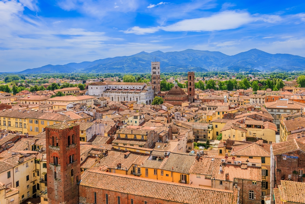 Lucca,,Italy.,Aerial,View,Of,The,Town.